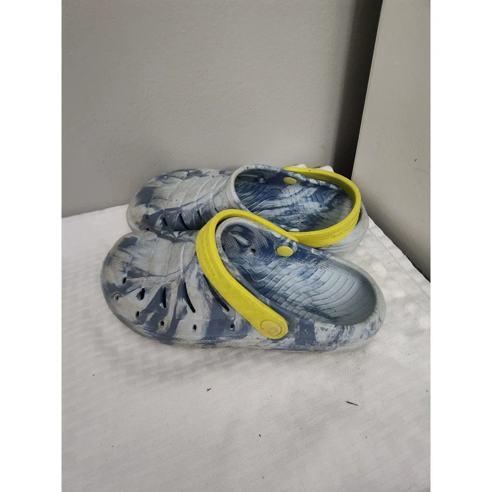 Rugged Shark Kids Blue Marble Swirl Clogs Water Shoes Neon Yellow Strap